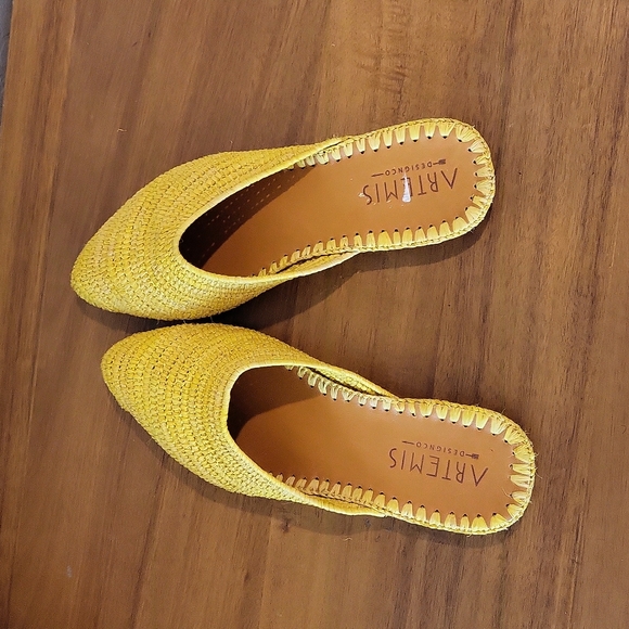 Artemis Design Co. Raffia Babouche  Mules Yellow Exclusive Madewell Size 8 - Picture 5 of 9